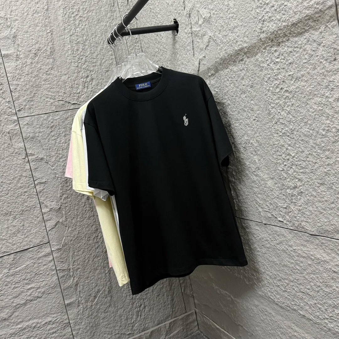 🅿️180 Polo* Ralph Lauren 2025 spring and summer new style Classic letter pony embroidery Customized double yarn plain cotton fabric Short-sleeved T-shirt Unisex Color: Black White Angora Red Size: S (90-130 pounds) M (120-150 pounds) L (140-165 pounds) XL (160-180 pounds) XXL (180-210 pounds)